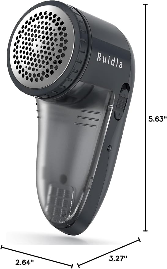 Ruidla Fabric Shaver Defuzzer, Electric Lint Remover, Rechargeable Sweater Shaver with Stainless Steel 3-Leaf Blades, Dual Protection, Removable Bin, Easy Remove Fuzz, Lint, Pills, Bobbles | Electric Sweater Shaver with Replaceable Stainless Steel 3-Le...