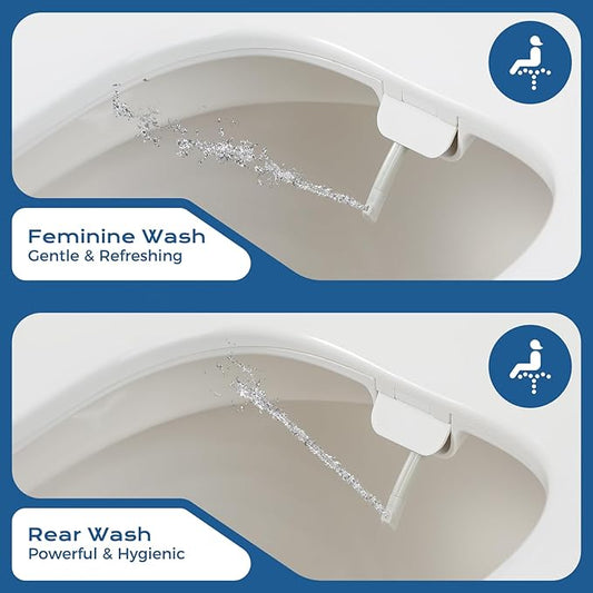 Elongated Bidet Toilet Seat – Non-Electric, Slow-Close Lid, Adjustable Water Pressure, Self-Cleaning Dual Nozzles for Frontal & Rear Wash – Hygienic Fresh Water Bidet Seat with Brass Inlet (Elongated)