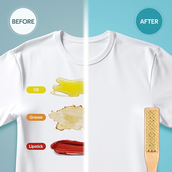Laundry Stain Brush, Large Natural Soft Boar Bristles, Removes Tough Stains from Delicate Fabrics Like Knits, Cotton, and Linens, Gentle on Fabrics, No Damage