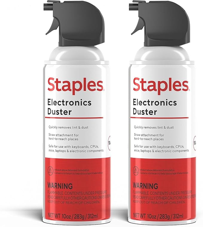 Staples Compressed Air Duster, 10 Oz Cans, 2-Pack | For cleaning electronics, keyboards, and office devices of dust and debris.