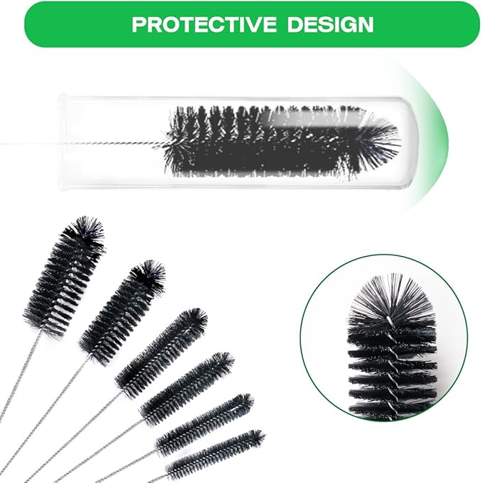 Brush Family Straw Cleaner Brush Set,12 Pieces Extra Long Pipe Water Bottle Brushes for Cleaning Reusable Drinking Straws,Bird Feeders,Pipes,Black (12pcs Different diameters Set)