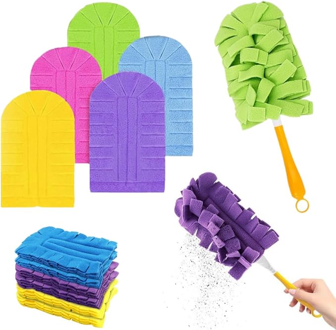 Reusable Chenille Microfiber Dust Duster, 2026 New Reusable Duster with Removable Washable Cloth Covers, 360°Electrostatic Duster Refills, Multi-Surface Dusting Mop for Efficient Home Cleaning (1Set)