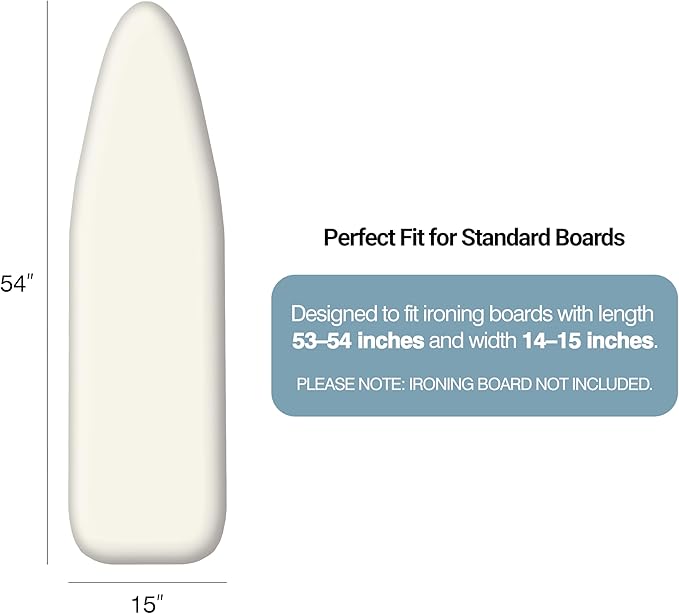 UniSimp Ironing Board Cover and Pad 15"x54" Extra Thick Natural Cotton, Scorch and Stain Resistant Padding,Standard Size Iron Board Cover with Fasteners Heavy Duty Elastic Edge, Beige