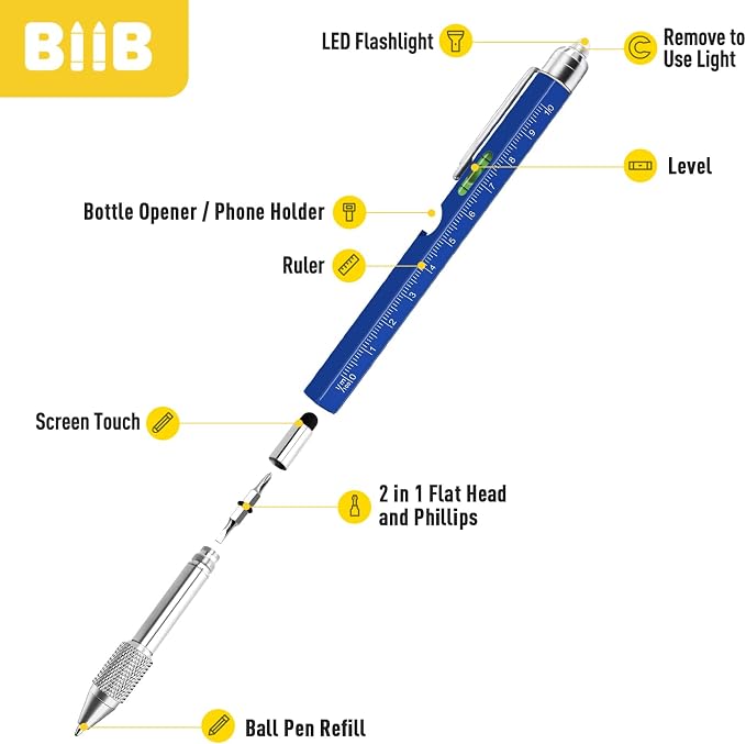 BIIB Gifts for Men 9 in 1 Multitool Pen, Mens Gifts for Him Dad Husband Boyfriend, Dad Gifts from Daughter, Gifts for Men Who Have Everything, Cool Tools