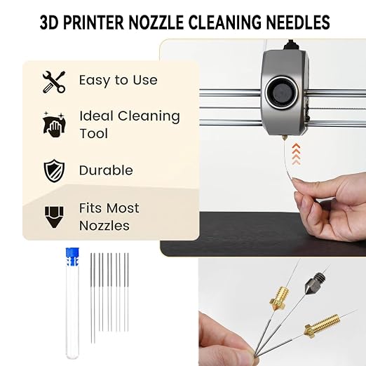 17pcs Clog Poke 3D Printer Nozzle Cleaning Kit for 1.75mm Filament Nozzles,Φ1.5mm Needle with Arrow Tip,150mm,10 Multi-Size Nozzle Cleaning Needles,Tweezers,Copper Wire Brush, FDM Tools