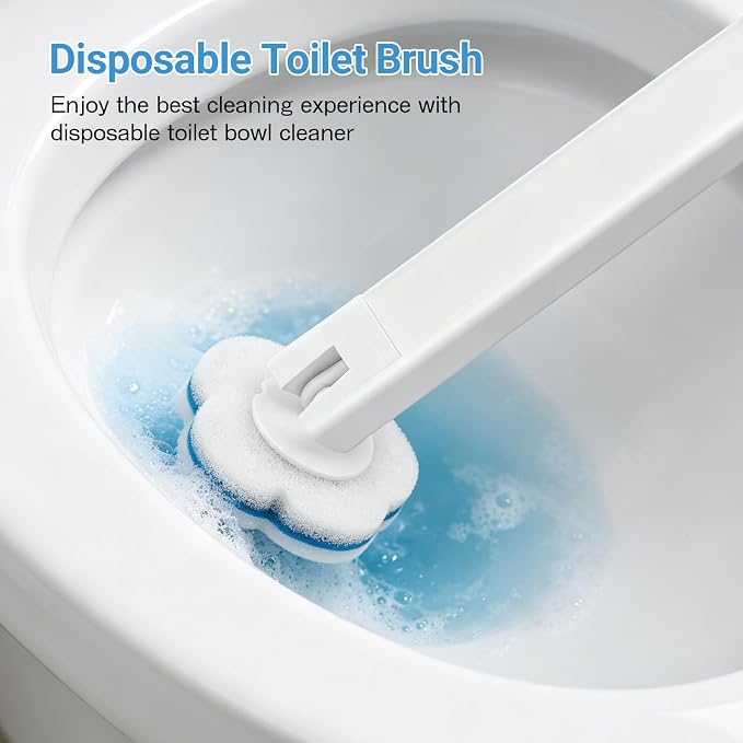 SetSail Disposable Toilet Brush, Wall Mount Toilet Brush with Holder Set Contains 16 Replacement Toilet Bowl Cleaner Wand Long Handled Toilet Kit Flip Top Toilet Brush for Bathroom Cleaning, White