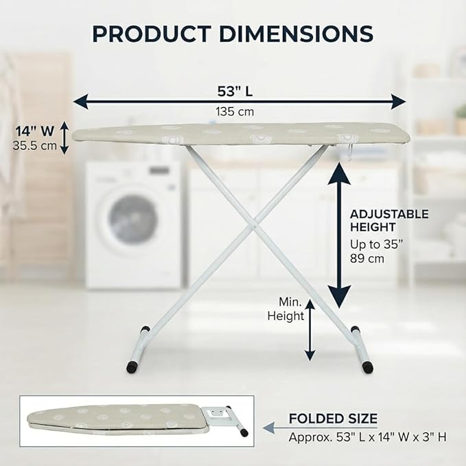Ironing Board,T-Leg Ironing Board Full Size,53" x 14" Ironing Boards,Foldable with Cotton Pad Cover Home Use-Beige