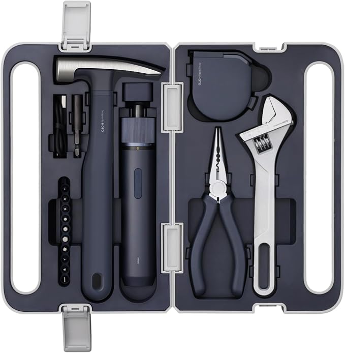 HOTO 18-Piece Home Tool Kit with Electric Screwdriver & LED, 3 Torque Modes | Ideal for College Dorm, DIY Projects, Includes 10 Bits, Compact and Portable