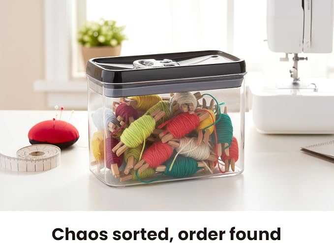 Felli Flip Tite Storage Container with Lid 4” RECTANGULAR Airtight Ring Flip Top, Stackable Kitchen Counter Pantry Organizer Acrylic Canister Jar for Pasta Spaghetti Cereal Granola Coffee