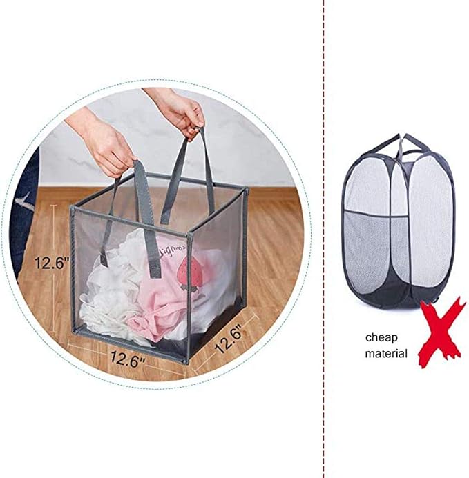 Pop Up Laundry Baskets - Mesh Collapsible Laundry Hampers Storage with Handle - Foldable for Washing Storage, Great for The Kids Room, College Dorm, Travel Organizer (Black)
