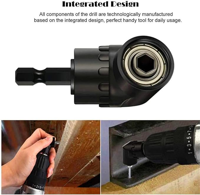 CIGOTU Right Angle Drill Adaptor,4-in-1 Impact Drill Bit Extension,360° Rotatable 1/4 3/8 1/2" Impact Grade Socket Adapter Set,105 Degree Angle Screwdriver Drill Bit for Household Workplace Industry