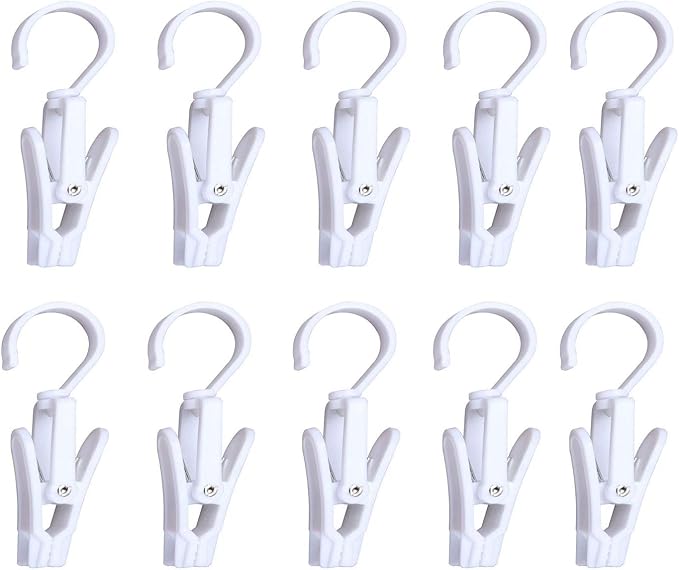 Super Strong Swivel Hanging Hooks - Laundry & Curtain Clips, Clothes Pins - Beach Towel Clips, 4.3-inch, White (10-pack)