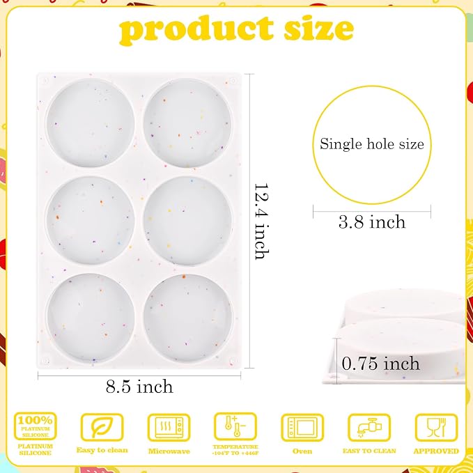 HUAKENER 3 Pcs Silicone Muffin Top Pans for Baking, 4 Inch Non-Stick Round Baking Molds for Mini Cake, Muffin Top, Dessert, Hamburger, Sandwiches Making
