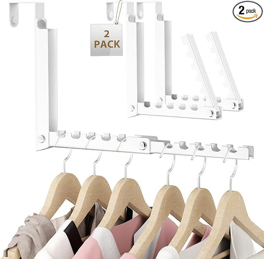 BAKON Over The Door Hooks, Small Space Double Folding Portable Over The Door Drying Rack for Laundry, Bathroom, Bedroom, Travel Storage and Drying (2Pack, White)