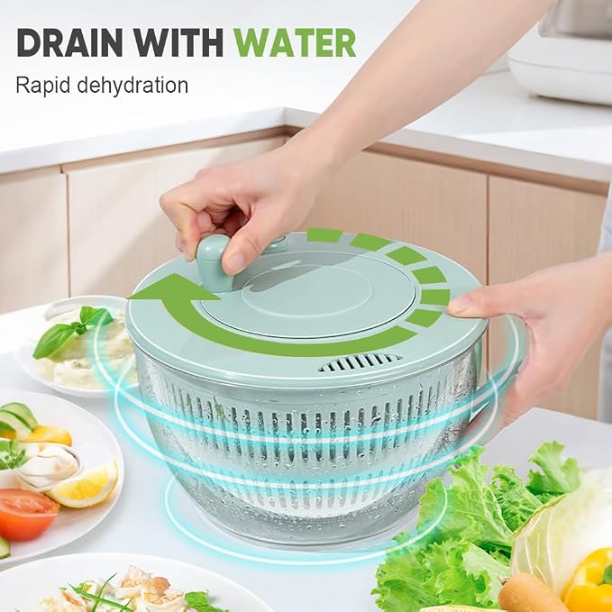Salad Spinner with Slicer, 2026 New 3 in 1 Salad Spinner, Fruit Washing Bowl with Strainer, Berry Washing Bowl, Vegetables Wash Bowl for Salad, Lettuce, Food Washing (1, White)