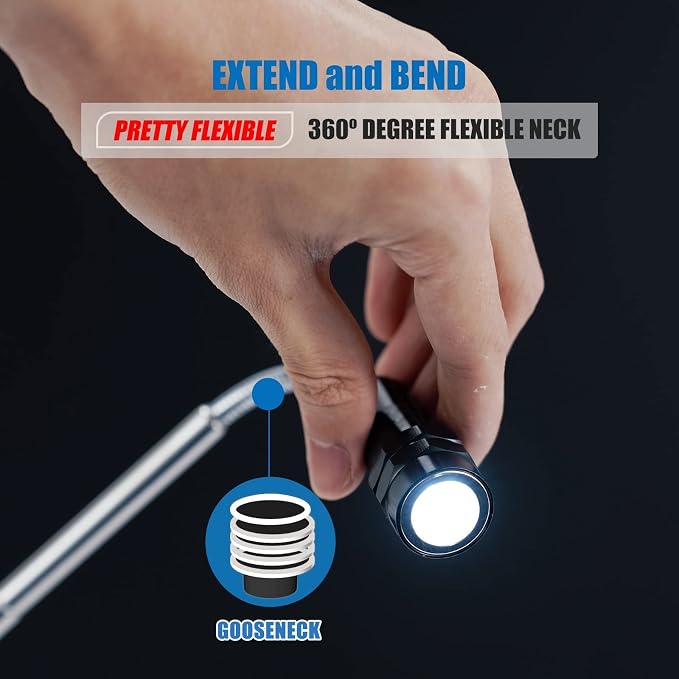 Magnetic Flashlight with Tool Magnetic Lanyard & Telescoping Magnet | Pickup Tool, Cool Gadgets, Gifts for Men, Dad, Husband, Women