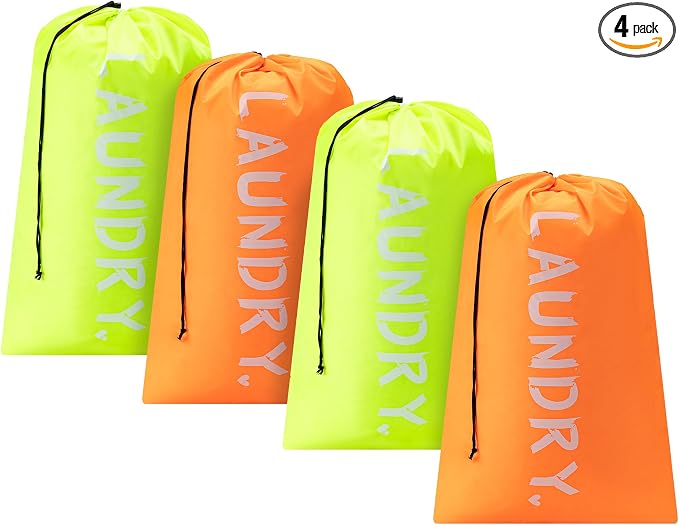 4 Pack Travel Laundry Bag,24" x 36", Extra Large Dirty Clothes Organizer | Machine Washable with Drawstring, Holds 3-4 Loads of Laundry,Fit a Laundry Hamper or Basket Travel Essentials