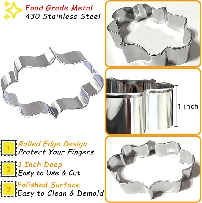 Frame Cookie Cutters Large Size 8Pcs, Metal Plaque Biscuit Fondant Cutter for DIY Baking Decorations Beginner Weeding Holiday Birthday Party