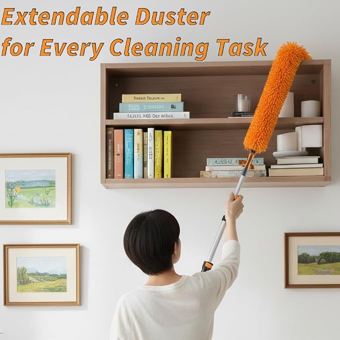 Long Handle Duster for Cleaning with Extension Pole 18-60" | Extendable Microfiber Duster // Washable, Bendable, Flexible Ceiling Fan Cleaner Duster // Cleaning Tool for High Ceilings