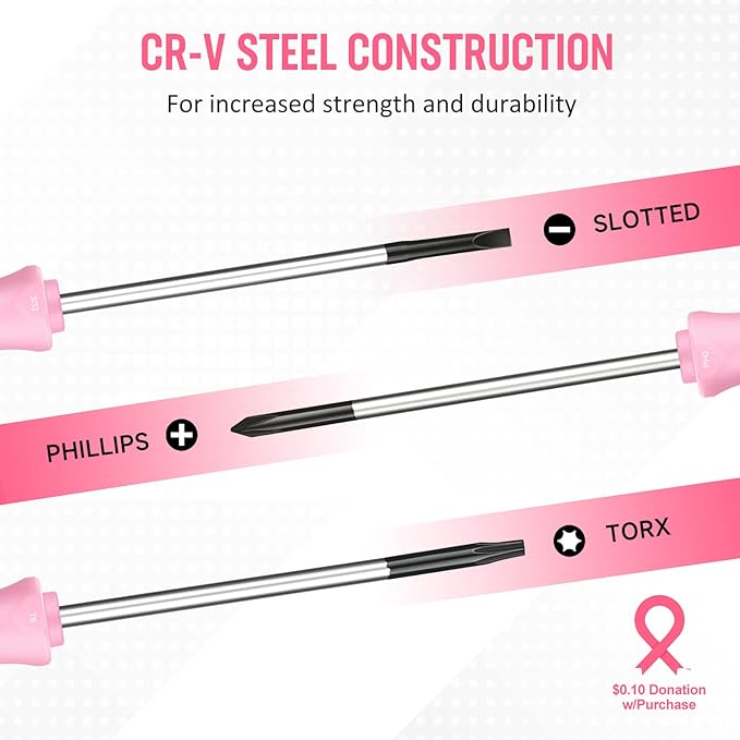 WORKPRO 10-Piece Precision Screwdriver Set with Pink Pouch- Pink Ribbon | Small Screwdriver Repair Kit with Phillips, Slotted, Torx Star, Magnetic Tip for Eyeglass, Watch, Computer, Laptop and Phone