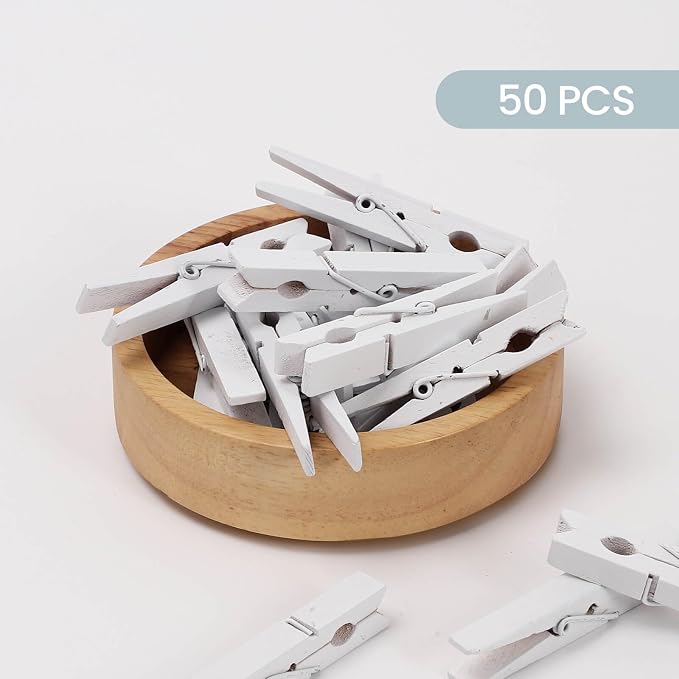 50PCS White Wooden Clothespins 2.9 Inch Color Clothes Pins for Pictures | Colorful Close Pins Wood for Photos Classroom School Decoration Craft Cheer