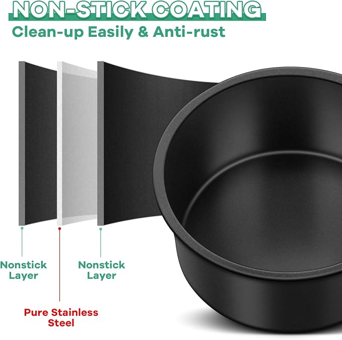 TeamFar 4 Inch Cake Pan, 6pcs Mini Round Baking Layer Cake Pan, with Non-Stick Coating Stainless Steel Core for Birthday, Party, Wedding, Healthy & Heatproof, Release Easily & Easy Clean