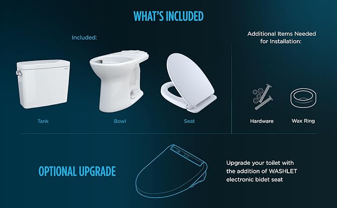 TOTO Drake Two-Piece Elongated 1.28 GPF Universal Height TORNADO FLUSH Toilet with CEFIONTECT and SoftClose Seat, WASHLET+ Ready, Cotton White - MS776124CEFG#01