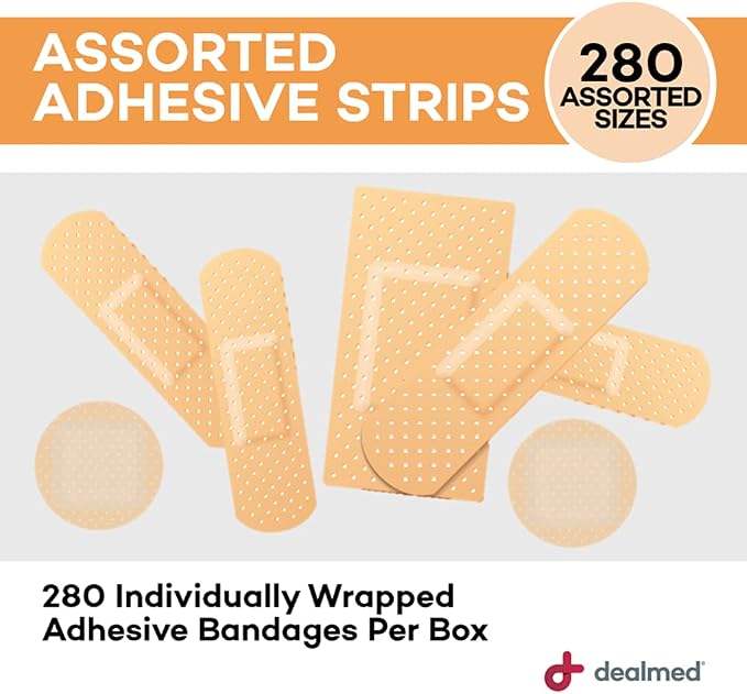 Dealmed Adhesive Bandage Variety Pack - Sterile - 840 Count (3 Pack) | Individually Wrapped, Non Stick Pad, Latex Free, Flexible Breathable Fabric, Minor Cuts Scrapes Blisters