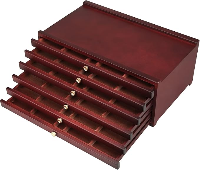 MEEDEN 6-drawer Wood Artist Supply Storage Box, Portable Beechwood Multifunctional Pencil Brush Organizer Wood Box with Drawer&Compartments for Pastels, Pencils, Pens, Makeup Brushes(Deep Walnut)