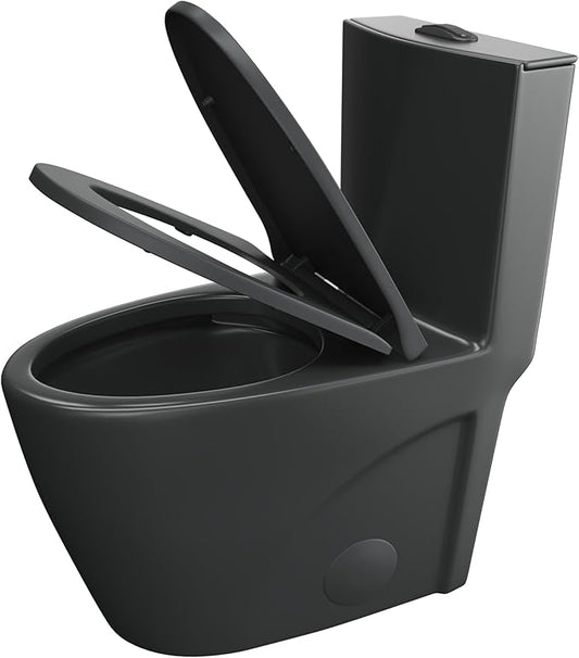 Eridanus Elongated One Piece Toilet with Powerful Siphon Dual Flush 1.1/1.6 GPF, 12" Rough-In Modern Bathroom Toilets with Comfort Soft Closing Seat Height 17", ADA Compliant Bowl, Matte Black