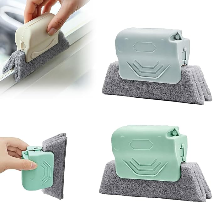 Magic Window Track Cleaner, 2025 New Window Groove Cleaning Brush Tools Set, Hand-held Window Track Cleaner Brushes Tools Set for Window lides Gaps Tile Lines Shutter Car Vents (Blue+Green)