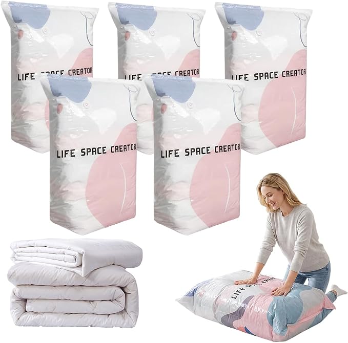 No-Pump Vacuum Storage Bags, 2026 New Cube Compression Space Saver Bags, Upgrade Large Storage Compression Bags No-Pump 3D Vacuum Storage Bags for Clothes, Comforters, Blankets (31.5 * 39.4-5ps)