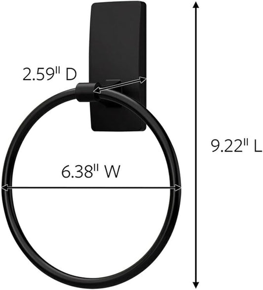 Command Hand Towel Holder Matte Black with Water Resistant Command Strips,Rust Resistant Bathroom Organizer,Holds up to 5 lbs,(Pack of 8)