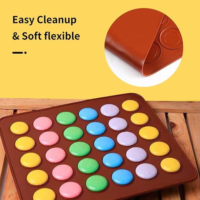 Silicone Macaron Baking Mats, 2 Non-Stick Silicone Baking Mats, Food Safe Baking Mat, Great For Macaron, Cookies, Bread, Pastry, Dessert (2Pcs 48Capavity)