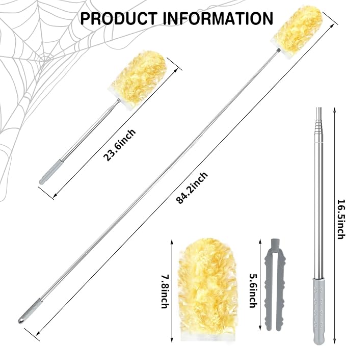 Duster Refills,Static Dust Removal Compatible with Swiffer for Dusting 30ct | Cobweb Duster with 84“ Extension Pole,Disposable Dusters Kit Retractable for Electronics,Furniture,Blinds,Ceiling Fans