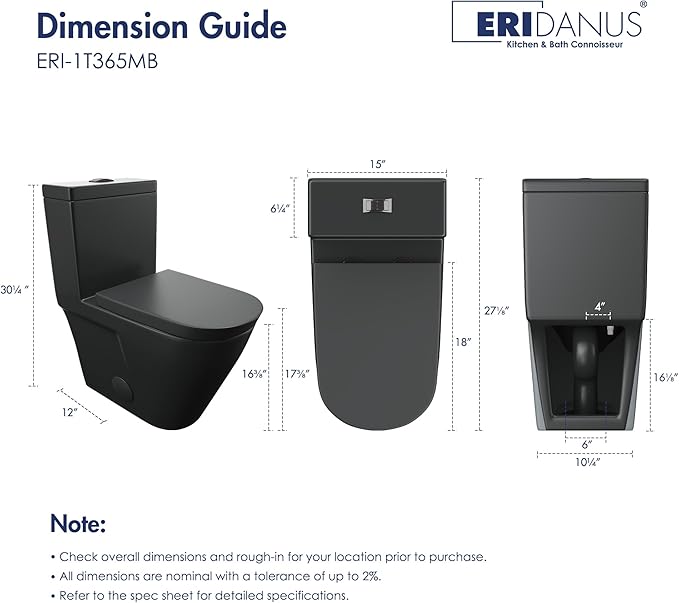 Eridanus One Piece Toilet with Comfort Chair Seat ADA Height 17.3", Powerful Dual Flush Modern Toilet, 1.1/1.6 GPF, 12" Rough-In, Elongated Toilet with Soft Closing Seat, Matte Black