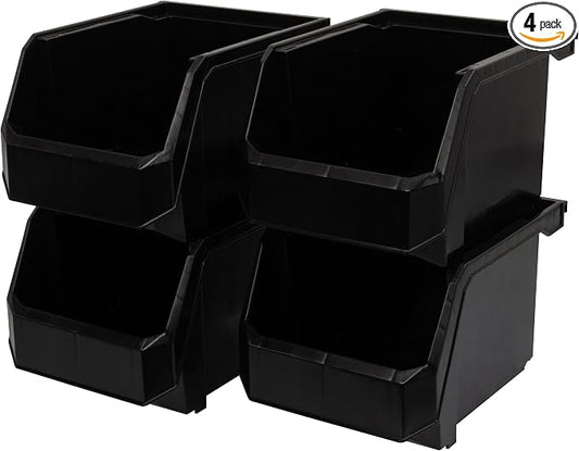 ReadySpace Plastic Containers for Organizing and Storage Bins for Drawers, Desks, Office Organization, and Garage, Stackable Bins, Medium-Tall (7" x 11" x 8"), 4-Pack, Black