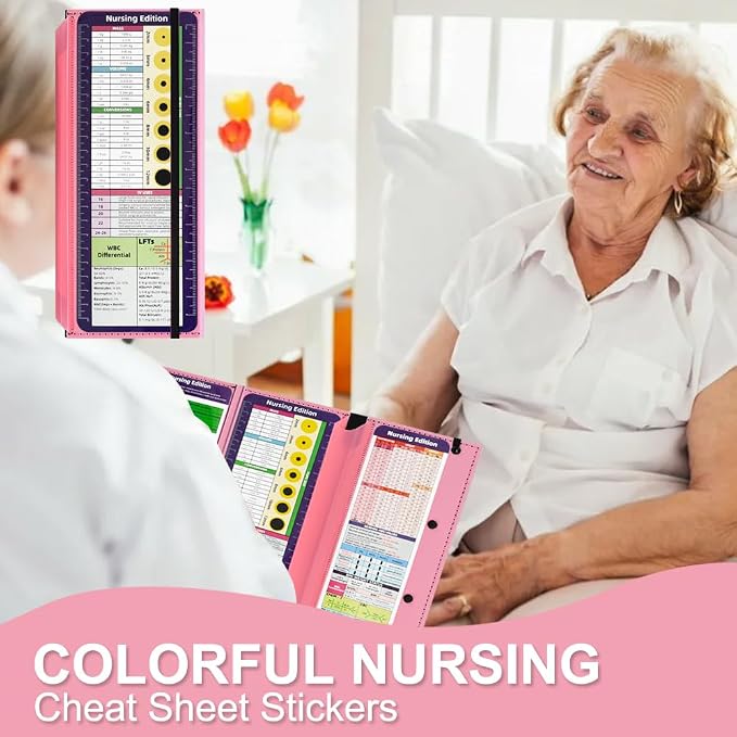 Vuzvuv Pink Foldable Nursing Clipboard Nurse Clip Board-1pcs 3 Layers | Sturdy Lightweight Plastic, Fits Pockets/Bags, Built-In Medical Cheat Sheets, for Nurses, Doctors, Medical Students