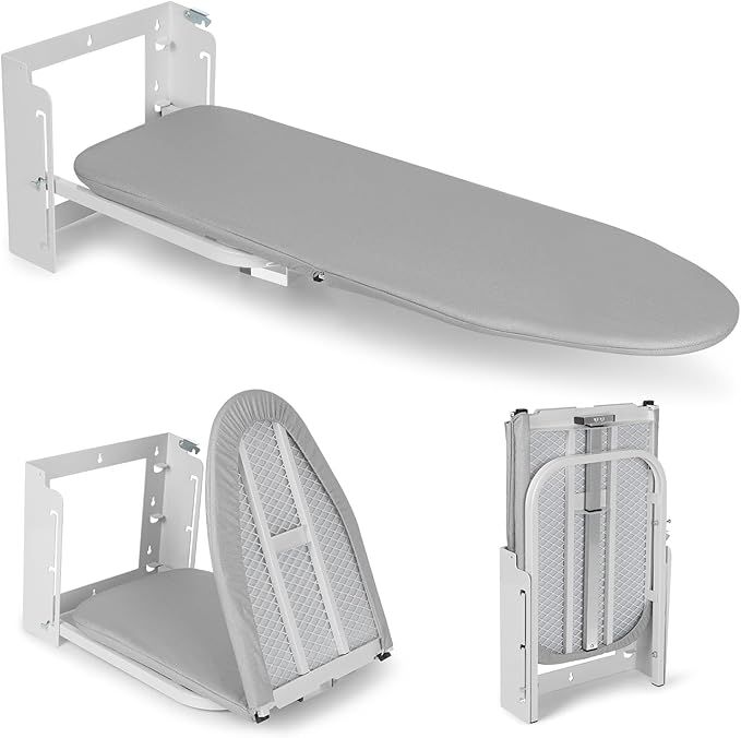 Wall Mounted Ironing Board Adjustable Height, 36 x 12 Inch Fold Away Iron Board Wall Mount Space-Saving Ironing Board with Removable Heat Resistant Cover for Small Spaces Home Laundry Room