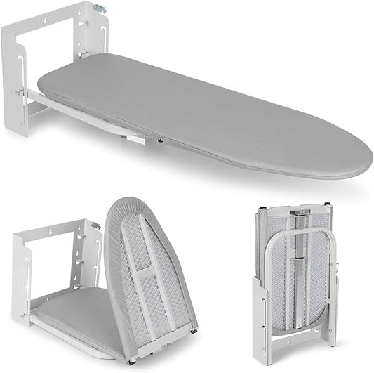Wall Mounted Ironing Board Adjustable Height, 36 x 12 Inch Fold Away Iron Board Wall Mount Space-Saving Ironing Board with Removable Heat Resistant Cover for Small Spaces Home Laundry Room