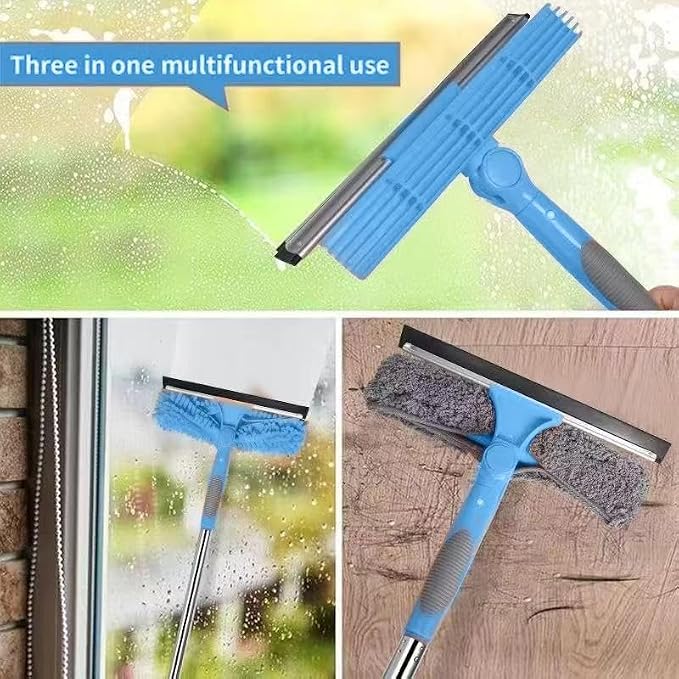 68'' Window Squeegee Cleaner Kit - 2-in-1 Rotatable Window Cleaning Tool with Extension Pole, Professional Streak-Free Squeegee with Bendable Head for Indoor/Outdoor Windows Car Glass (Blue, 38.45FT)