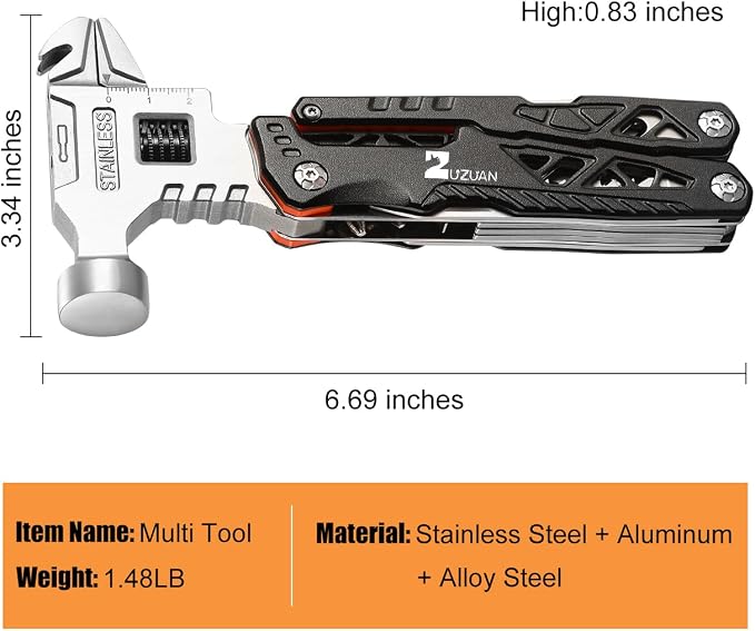 18in1 Multitool,Black,with Replaceable Blades Wire Cutters for Gift | Stainless Steel Pliers Lightweight and Portable,Comprehensive Tool for Outdoor Activities,Apply to Survival,Camping & Hunting