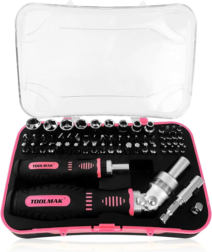 Ratcheting Screwdriver Set, 61pcs Socket & Precision Bit Set | Cr-V Steel, Rotatable Ratchet Handle & Storage Case, Ideal for Bikes, Electronics, Watches & Glasses