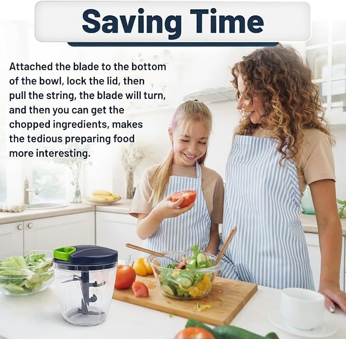 INCITATUS - Manual Garlic Chopper - Pull String Chopper - Manual Food Processor - Vegetable Cutter 30 fl oz - Pull Cord Onion - BPA Free Bowl & Stainless Steel Blades