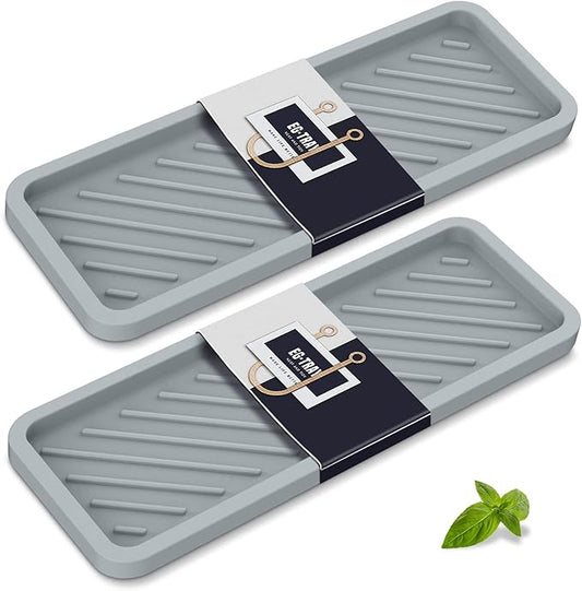 EG-SIPRO Kitchen Sink Organizer Tray,Sponge Holder for Kitchen Sink Bathroom Counter Tray Sponge Caddy Silicone Soap Holder for Soap dispenser, Bottle, Dishwashing Accessories(2-pack)