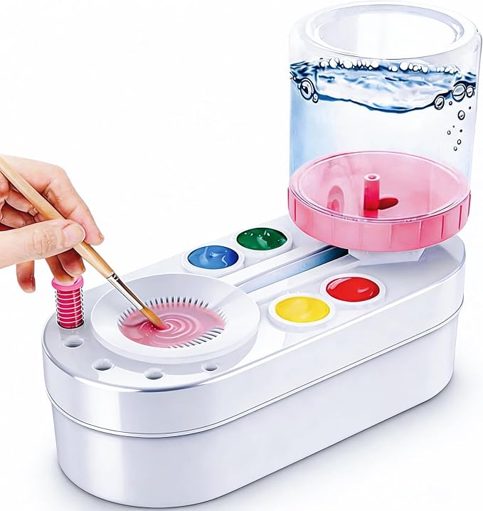 2026 Upgraded Paint Brush Cleaner Tool, Painting Station with Brush Washer for Kids, Acrylic Watercolor Paint Water Dispenser, Art Supplies Paintbrush Rinser for Artists (Pink)