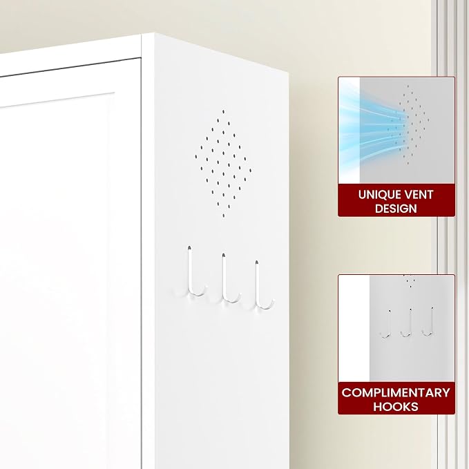 AQY 72" Pantry Cabinet, White Freestanding Storage Cabinet with 5 Adjustable Shelves, Metal Pantry Cupboard with Ventilation Design & Hanging Hooks, 2-Door Kitchen Organizer for Living Room Kitchen
