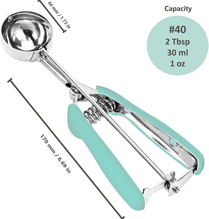Ice Cream Scoop, 18/8 Stainless Steel Cookie Scoop, Cookie Scoops for Baking, 1.5 Tbsp/ 23ml/ 0.7 oz Cookie Dough Scoop, Ice Cream Scooper with Trigger Release, Cookie Scooper for Baking (Mint Green)