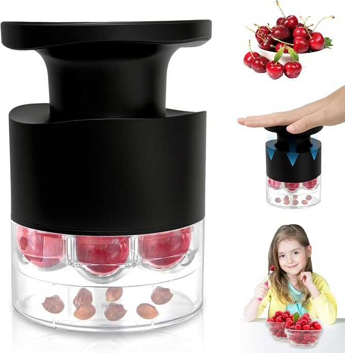 Cherry Pitter Multiple, Quick Release Multi Cherries Stoner Pitter 7-in-1, Push Button Cherry Core Pitter Tool with Splatter Protector, Pit Seed Remover for Making Jam Cherry Dishes