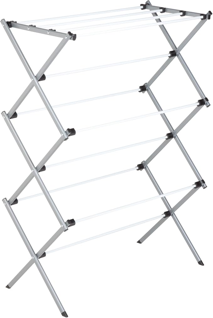 Honey-Can-Do Deluxe Metal Collapsible Clothes Drying Rack, 50 lbs, 29" x 14.2" x 42.1", White & Grey